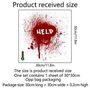 Halloween blood splatter HELP wall sticker made of waterproof PVC material 30x30cm
