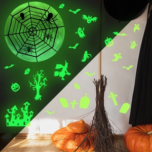 Stickers muraux Halloween luminescents avec fantômes et toiles d'araignées brillants