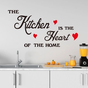 The Kitchen is the Heart of the Home wall decal with red hearts for kitchen decor