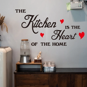 Black kitchen wall sticker with red hearts and The Kitchen is the Heart of the Home quote