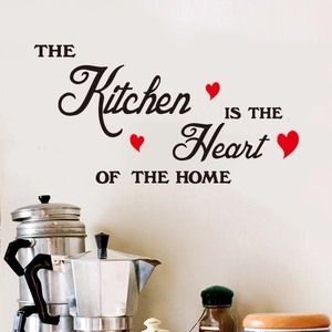 The Kitchen Is The Heart Of The Home Wall Decal PVC Removable English Quote Red Hearts Kitchen Dining Room Decor Sticker
