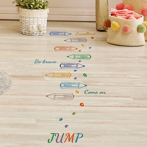 Colorful pencil-themed jumping game floor sticker for kids room with 30-100cm scale