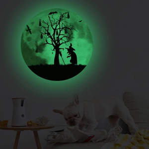 Halloween Luminous Moon Wall Sticker PVC Fluorescent Witch Castle Grim Reaper Pattern Party Decor Glow In The Dark