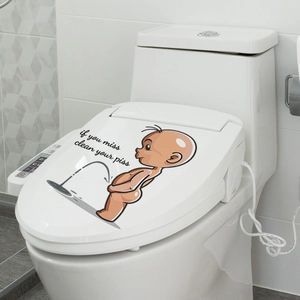 Waterproof vinyl toilet seat sticker with funny boy and clean your piss quote
