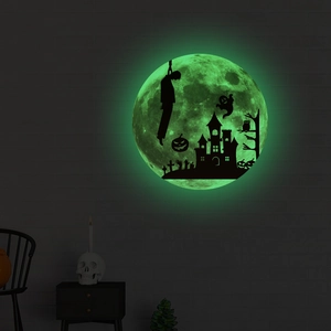 Luminous Halloween wall sticker featuring glow-in-the-dark witch castle and pumpkin icons