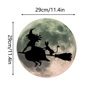 Luminous Halloween wall sticker with witch silhouette on moon for living room decor