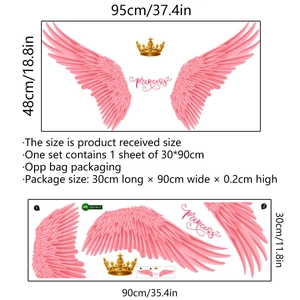 Sticker mural ailes d'ange roses et couronne dorée pour décoration chambre fille