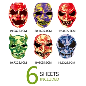 6-sheet set of luminous Halloween skull wall stickers in vibrant neon colors for decor