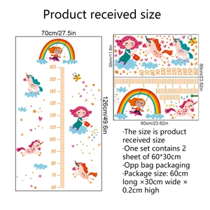 Unicorn and rainbow children's height growth chart wall sticker with decorative clouds