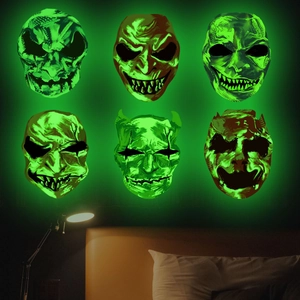 6-pack glow in the dark Halloween skull wall stickers for bedroom decor