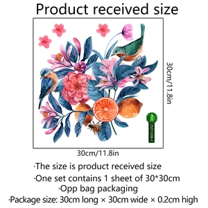 Self-adhesive PVC wall sticker with watercolor bird and flower designs for home decor