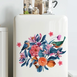 Watercolor bird and floral wall stickers set for refrigerator and kitchen decor