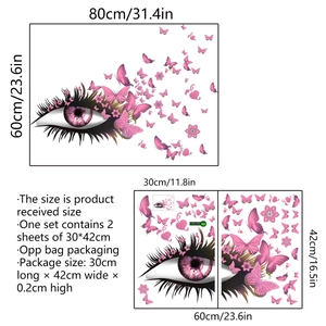 Guide des dimensions pour stickers muraux cils et papillons avec mesures précises cm