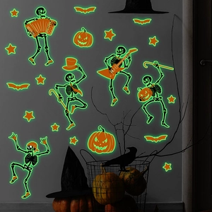 Glow in the dark Halloween wall stickers with skeletons pumpkins and bats for home decor