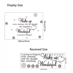 Tableau des tailles détaillé pour sticker mural avec citation inspirante et motivante