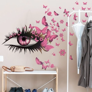 Stickers Muraux Créatifs Yeux de Beauté Papillon en PVC Décalcomanie Amovible Pour Salon Chambre Décoration Maison Style Moderne Murale DIY