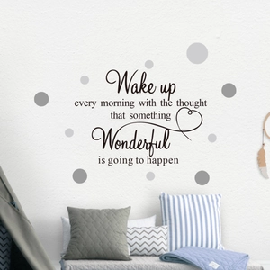 Sticker mural avec citation anglaise et pois gris pour déco de chambre