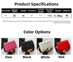 Detailed size specifications for quilted PU leather crossbody bag with dimensions and strap info