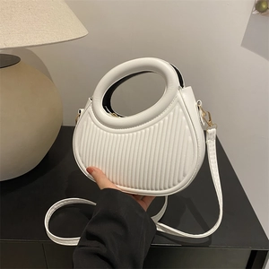 Sac Hobo Croissant Pour Femmes En Cuir PU Texture Plissée Verticale Poignée Ronde Sac À Bandoulière Tendance Quotidien
