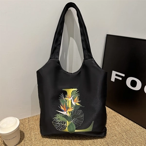Sac Fourre-Tout Femme En Tissu Oxford Imprimé Lettre Fleur Tropicale Mode Décontracté Quotidien Sac À Main Épaule