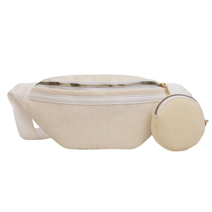 Sac banane en velours côtelé beige en demi-lune avec petit porte-monnaie rond amovible