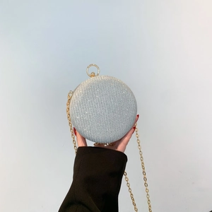 Fashion Women Round Sequin Evening Bag Glitter PU Hard Shell Chain Shoulder Bag Banquet Party Mini Clutch Handbag Gift