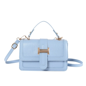 Elegante borsa a mano quadrata celeste con stampa coccodrillo e fibbia dorata