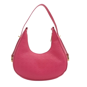 Sac hobo croissant fuchsia élégant avec motif pied-de-poule et détails dorés