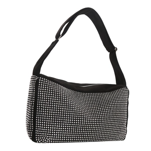 Chic black velvet rhinestone handbag with adjustable wide strap for 2025 trendy women