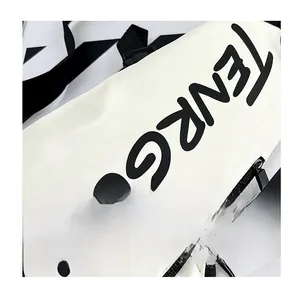 Close-up of the beige waterproof fabric with a black TENRGUN printed logo and zipper
