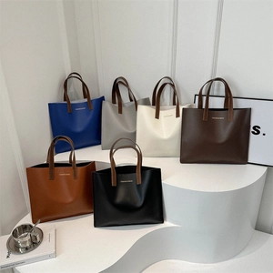 Minimalist leather tote bag collection in six colors for office and casual commuting