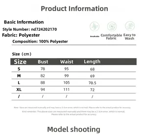 Size chart for women satin slip dress showing bust, waist and length in cm from S to XL