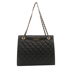 Sac à bandoulière matelassé noir chic avec chaîne dorée et logo MS.HUIXIBAG