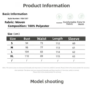 Detailed size chart for long-sleeve A-line dress showing S to XL measurements in cm
