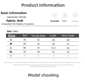 Tableau détaillé des tailles pour haut en maille ajusté avec mesures et composition
