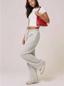Ensemble jogging femme à jambes larges avec cordon et t-shirt court blanc
