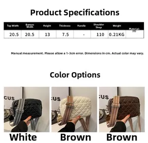 Detailed size specifications for quilted PU leather Boston crossbody bag in three colors