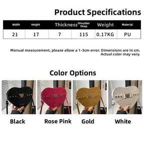 Dimensions du sac à bandoulière en forme de cœur en cuir PU avec détails cloutés