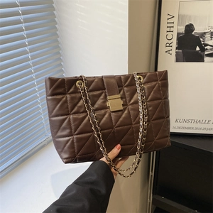Mode Matelassé Treillis de Diamants Sac à Épaule en Cuir PU pour Femmes Sac Fourre-Tout Grande Capacité Avec Chaîne
