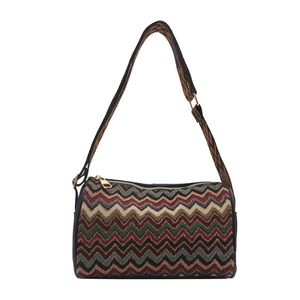 Ethnic bohemian crossbody bag with colorful wavy stripes and wide adjustable strap