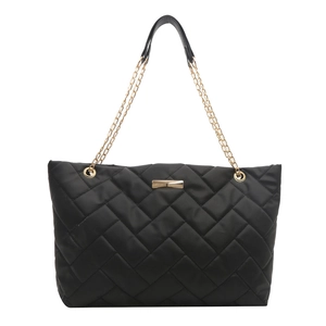 Elegante schwarze gesteppte Shopper Tasche mit goldener Kette und Rautenmusterung