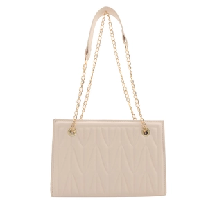 Elegant off-white crossbody chain bag with wave quilting and gold-tone metal strap