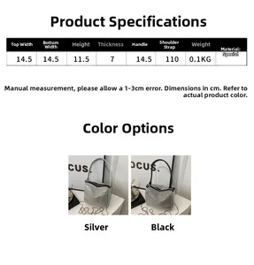 Detailed size chart for the rhinestone crossbody bag with specific product measurements