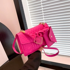 Embossed Crocodile Pattern PU Leather Shoulder Bag With Scrunchie Handle Square Metal Buckle Mini Pouch For Women