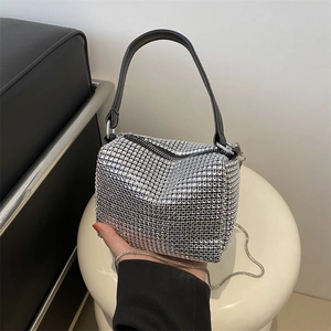 Women Rhinestone Shoulder Bag Luxury Full Diamond Underarm Bag With Chain Strap Elegant Evening Handbag For Party