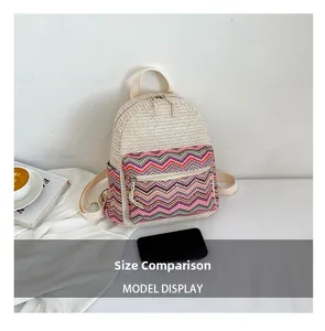 Size comparison of a woven crossbody bag with a smartphone and color wave pocket detail