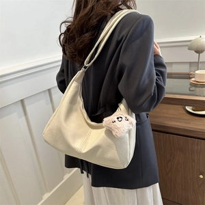 Minimalist cream white hobo tote bag for women with a cute pink star charm pendant