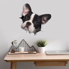 3D hole effect French Bulldog wall sticker for modern home and office decoration