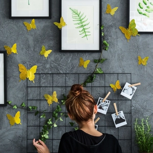 3D glitter gold butterfly wall stickers set for elegant home and living room decor
