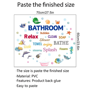 Detailed view of self-adhesive cartoon ocean theme wall stickers with physical dimensions